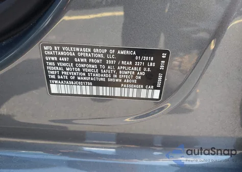 2018 Volkswagen Passat 2.0T R-Line/2.0T S from USA, damaged, VIN 1VWAA7A38JC021730